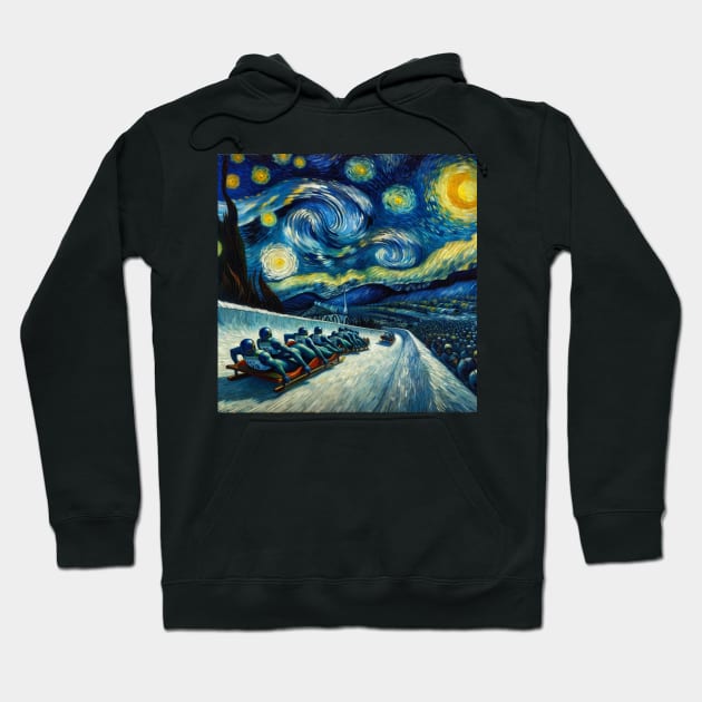 Bobsleigh Starry Night - Winter Sports Hoodie by Edd Paint Something